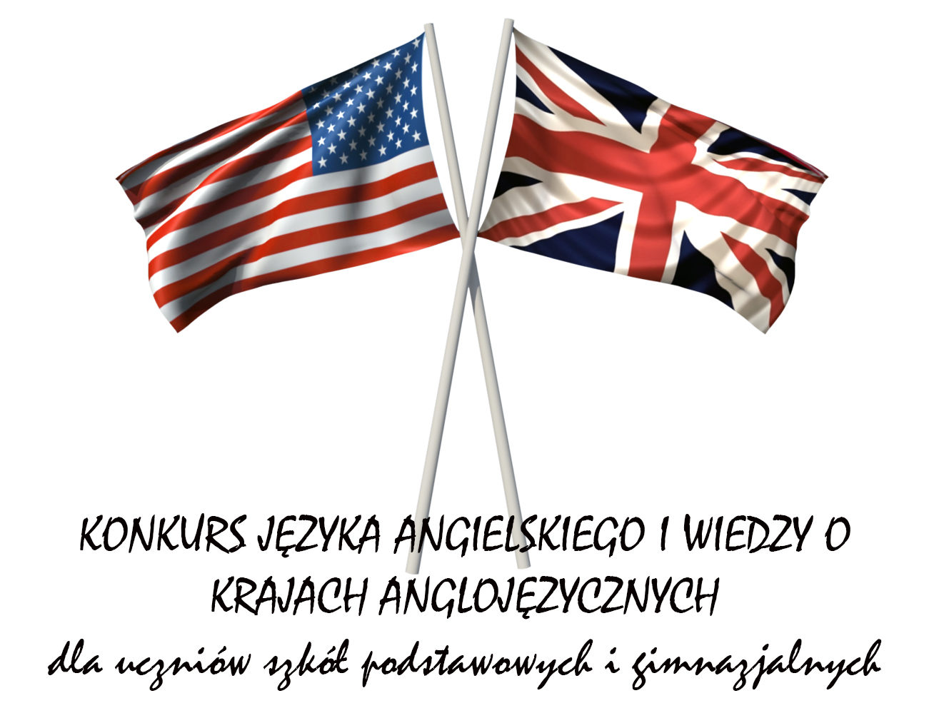 flaga usa i uk, reklama konkursu języka angielskiego i wiedzy o krajach anglojęzycznych