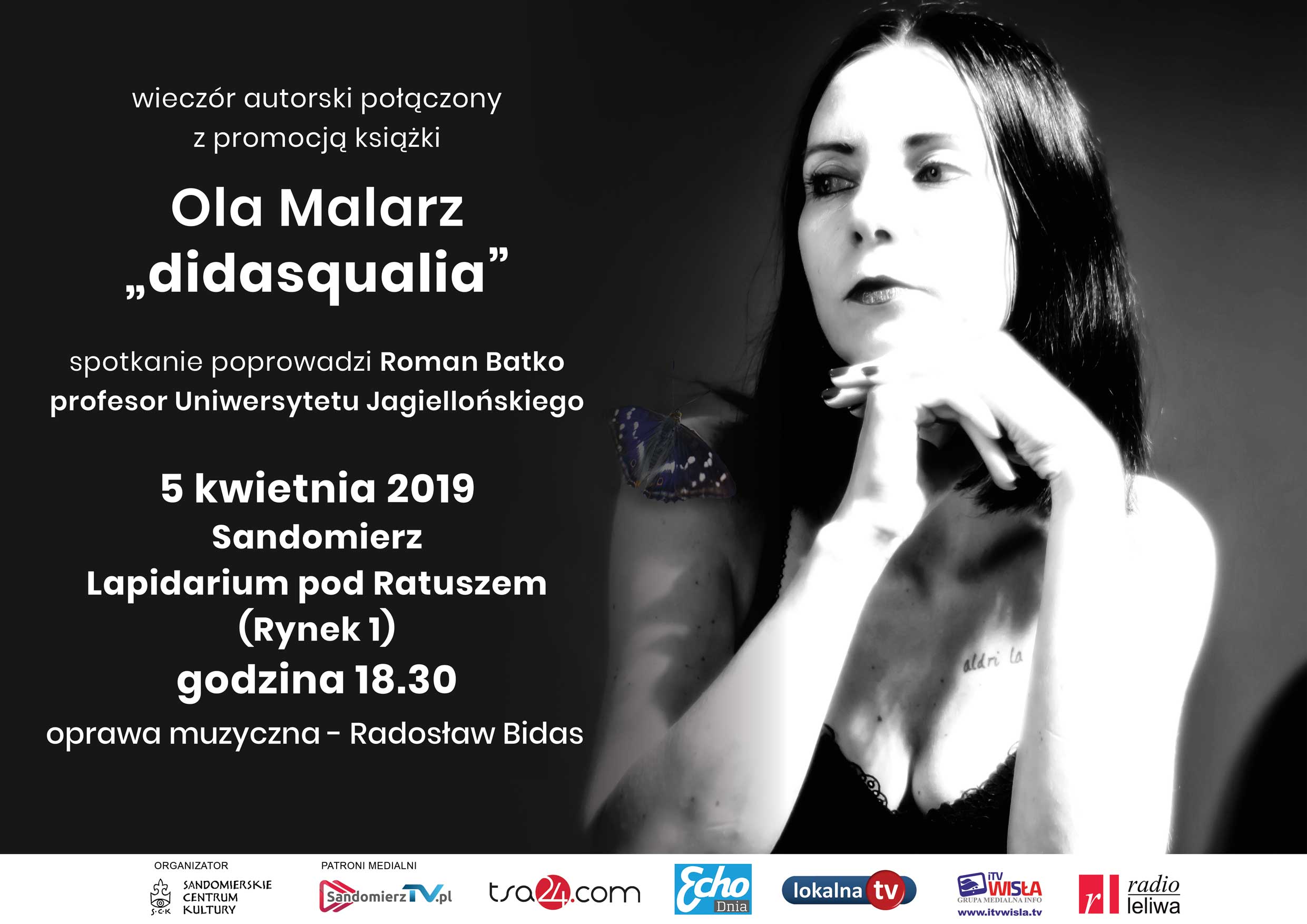 Reklama wieczoru autorskiego Aleksandy Malarz 5 kwietnia 2019 ul Rynek 1 godzina 18.30