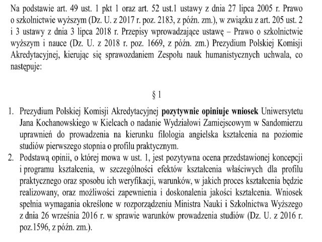 Pozytywna decyzja PKA w sprawie pedagogiki dla WZ