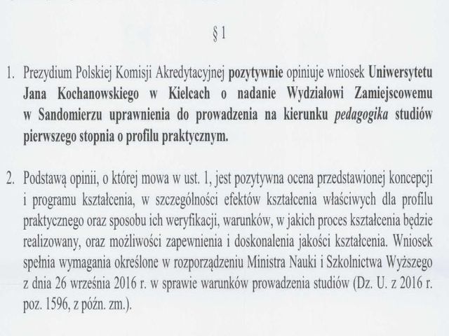 Pozytywna decyzja PKA w sprawie pedagogiki dla WZ