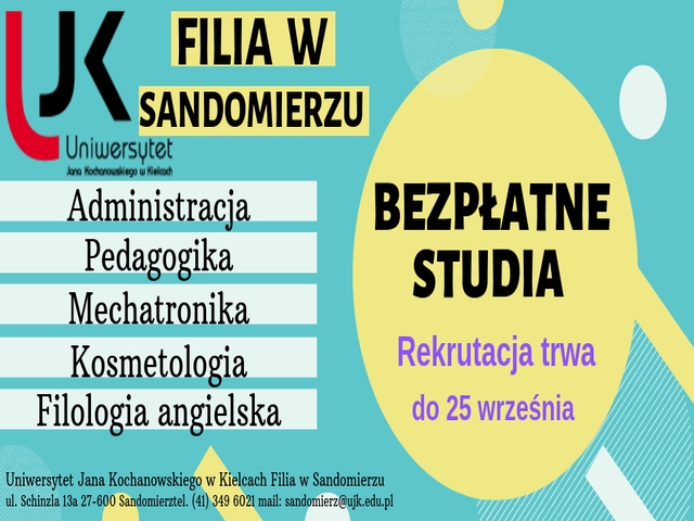 Baner rekrutacyjny na kierunki administracja, pedagogika, kosmetologia, filologia angielska