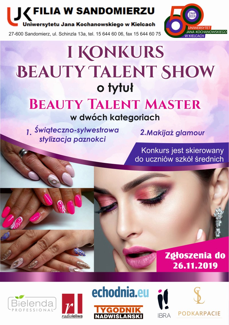 Plakat reklamowy I Konkursu beauty talent show wraz z patronami