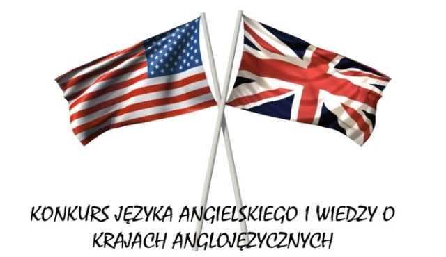flaga usa i uk, reklama konkursu języka angielskiego i wiedzy o krajach anglojęzycznych