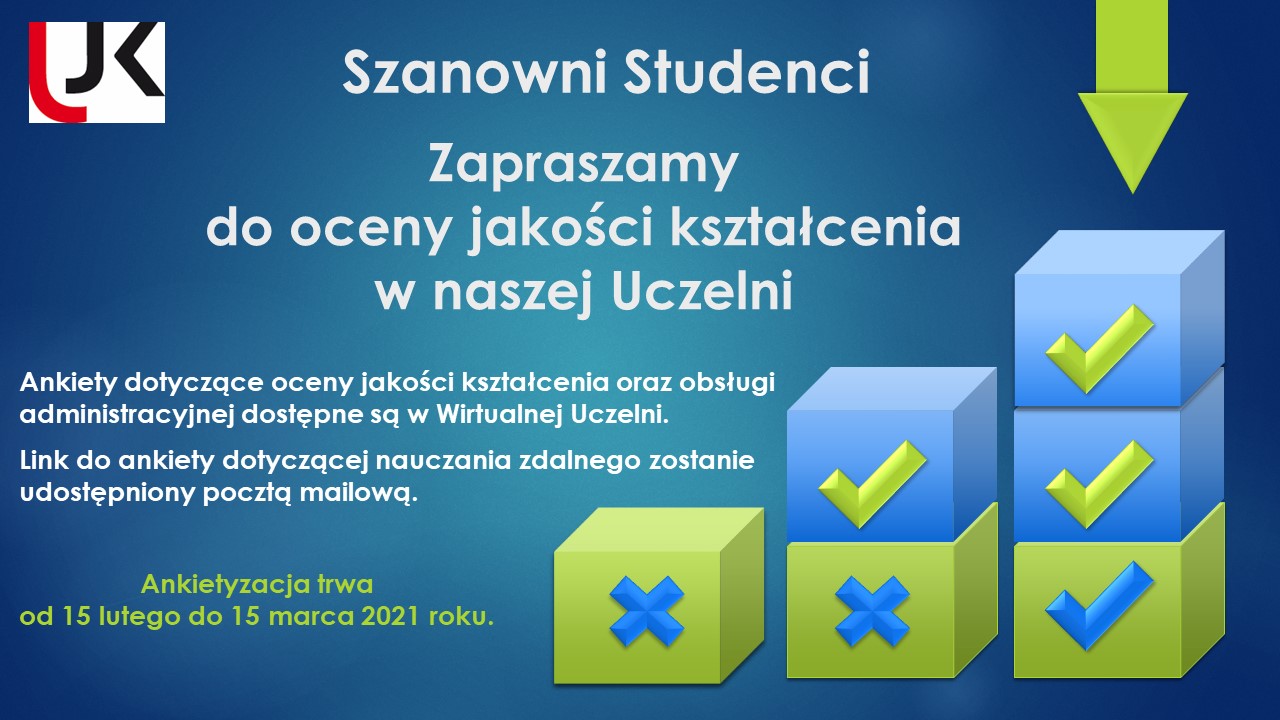 Zaproszenie do oceny jakości kształcenia w naszej uczelni. Ankietyzacja trwa od 15 lutego do 15 marca 2021