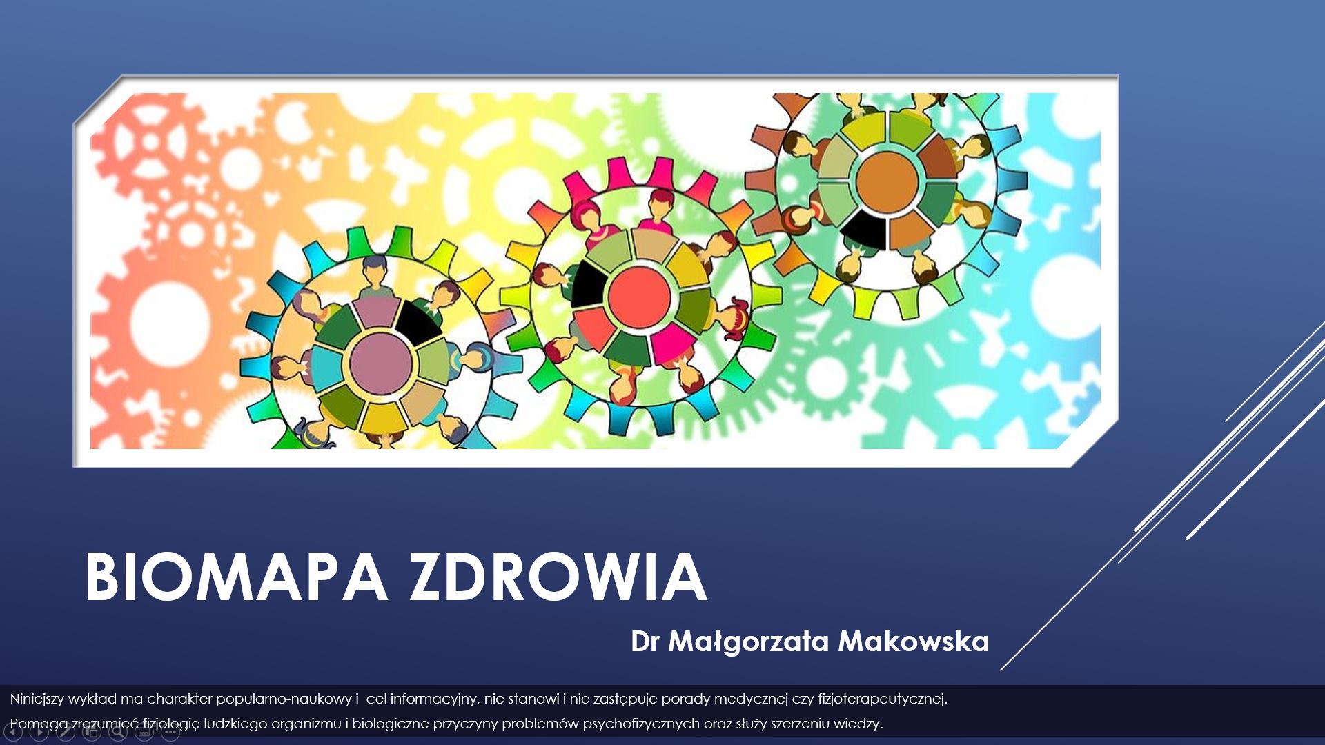 Biomapa zdrowia grafika z kołami zębatymi promująca wyklad dr małgorzaty makowskiej