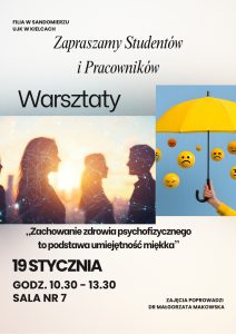 Warsztaty dla pracownikow i uczniow 19 stycznia sala 7 od godziny 10.30