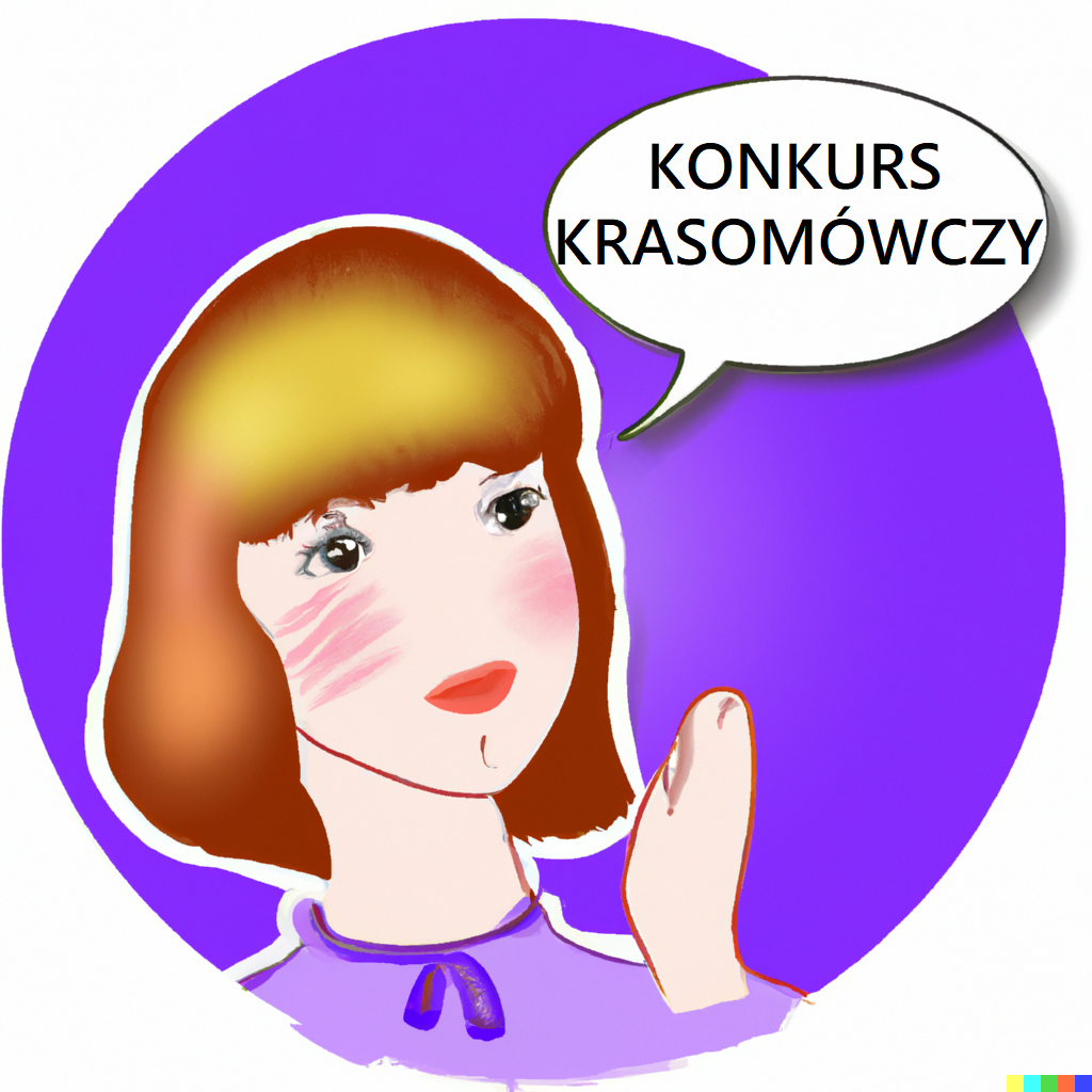 clipart kobieta w niebieskim kole z chmurka z napisem konkurs krasomowczy